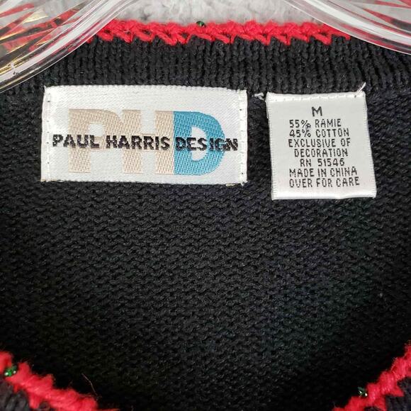 Vintage Paul Harris Cardigan Women's Medium Knit Christmas Black Sweater - Picture 9 of 11
